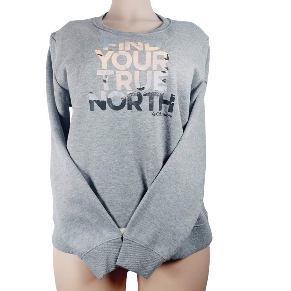 Columbia Women's Light Grey Hart Mountain II Graphic Crew Neck Sweatshirt Size L